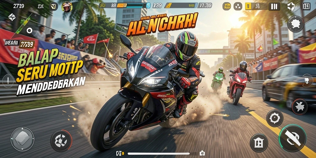 Screenshot gameplay <strong>2739</strong> menunjukkan balapan motor yang seru.