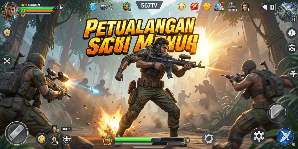 Screenshot utama 567TV menampilkan aksi seru dalam pertempuran.