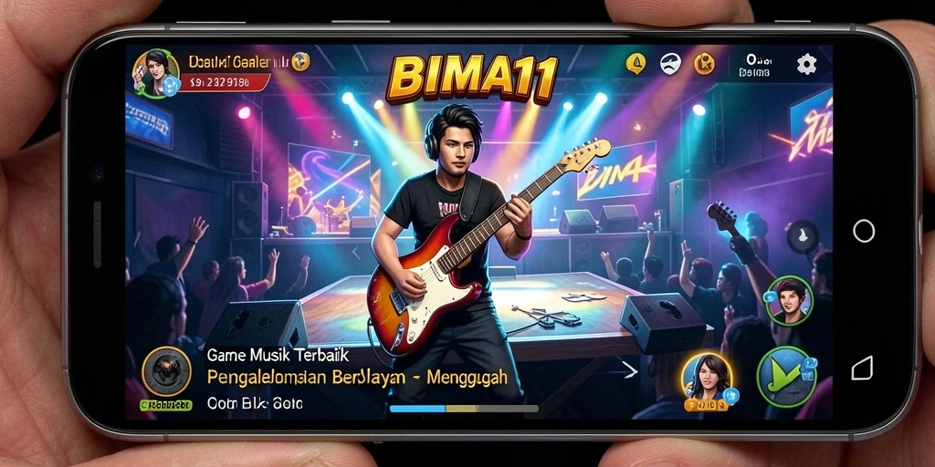 Tampilan gameplay interaktif BIMA11 dengan berbagai lagu musik.