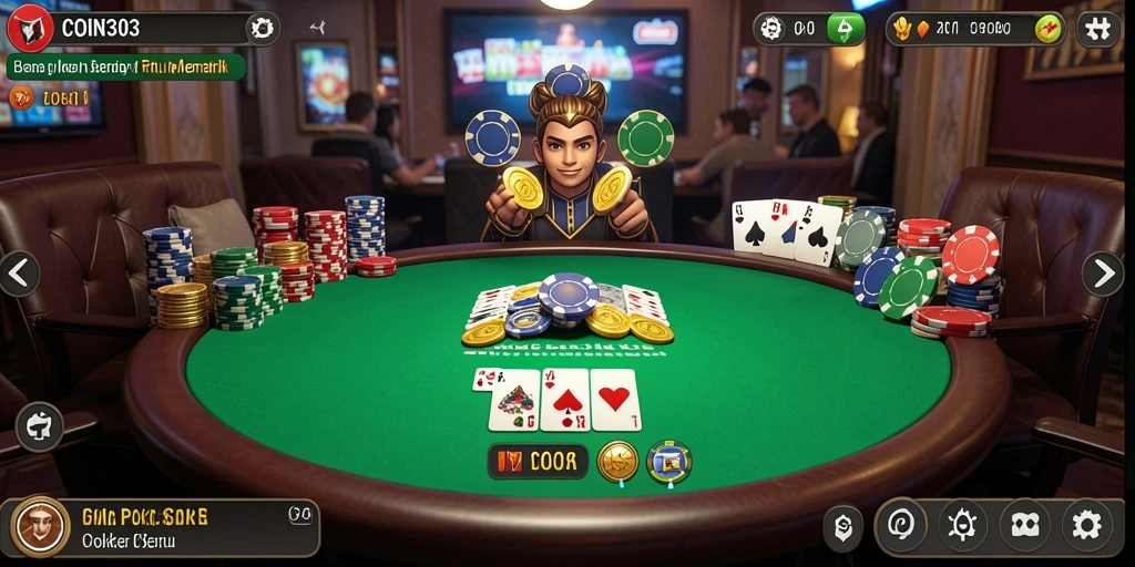 Screenshot utama COIN303 menampilkan pemain yang serius menikmati permainan Poker.