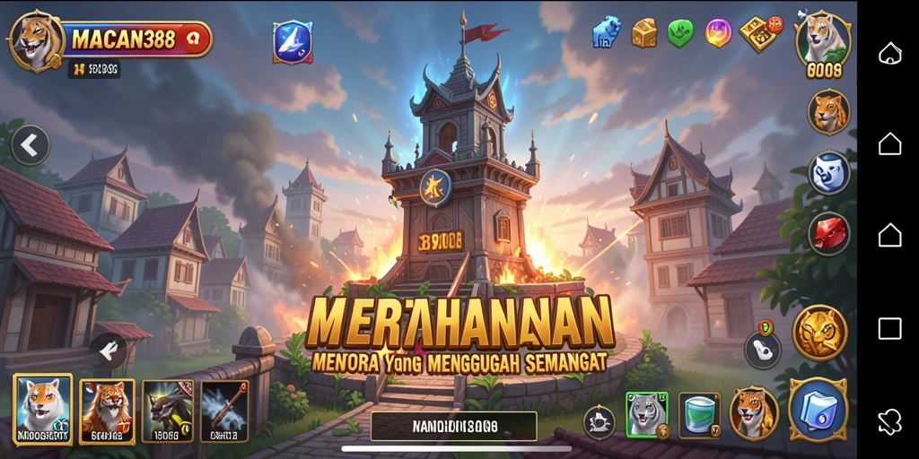 Tangkapan layar utama menunjukkan aksi menegangkan dalam Tower Defense.