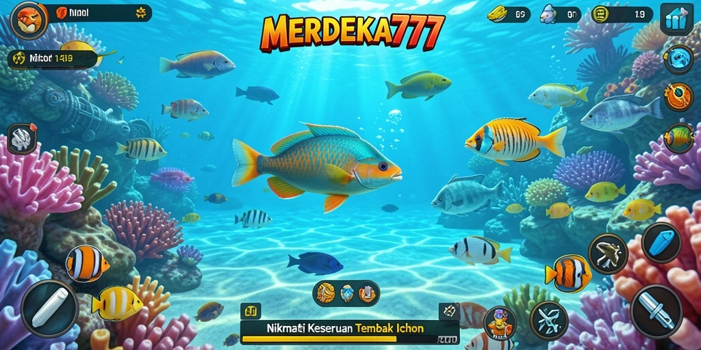 Screenshot gameplay Tembak Ikan MERDEKA777 yang seru dan menarik.