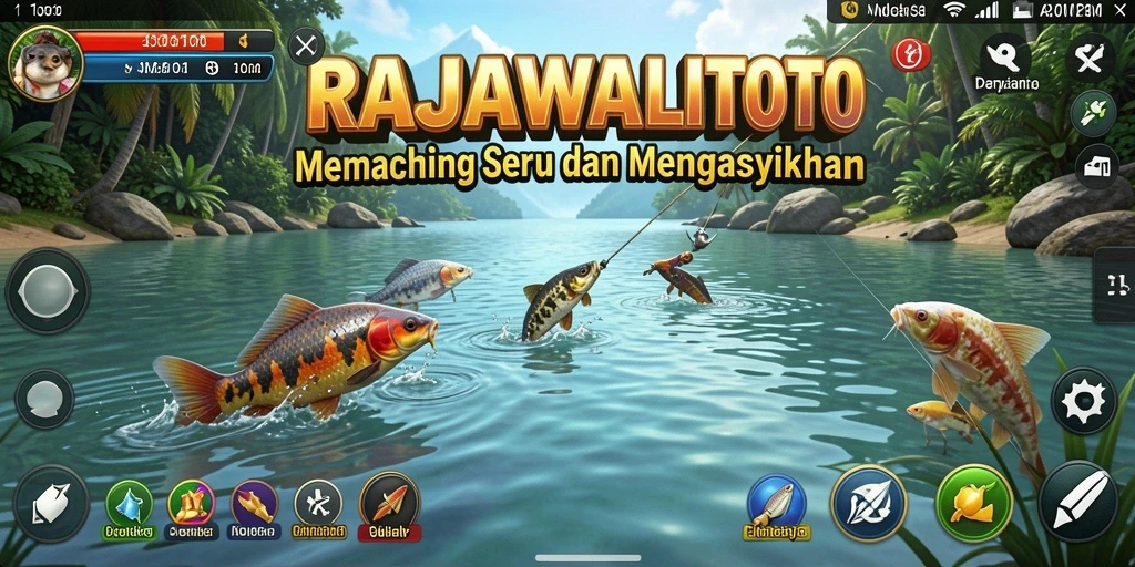 Gameplay RAJAWALITOTO yang menampilkan serunya memancing ikan.