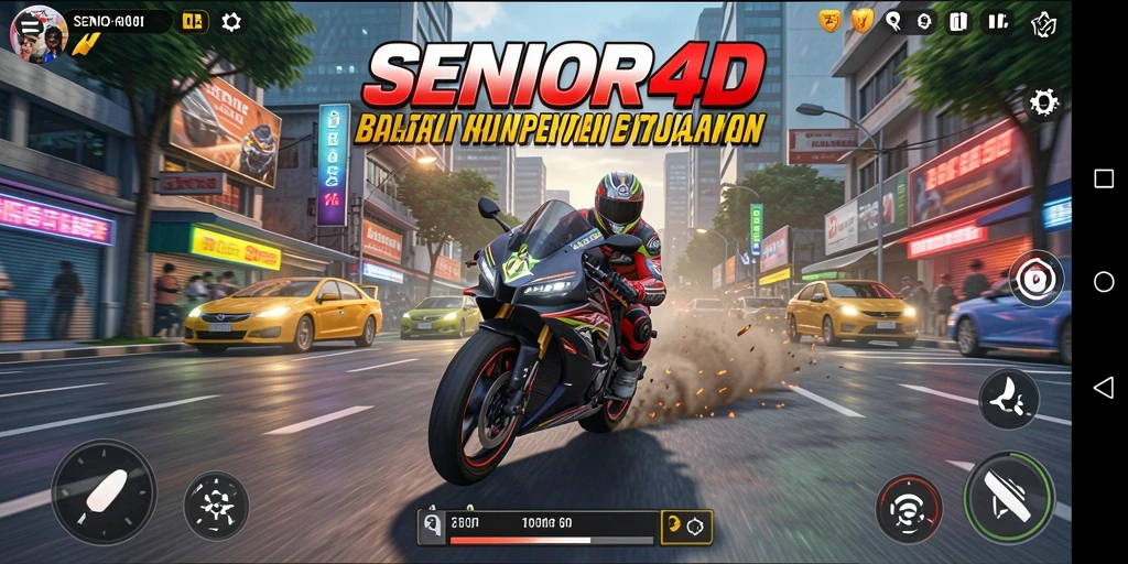 Gameplay menegangkan balapan motor di SENIOR4D.